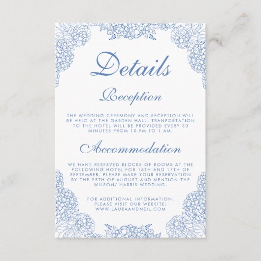 Carte D'accompagnement Hydrangea Moderne Fleur Bleu Poussiéreux Détails (Devant)