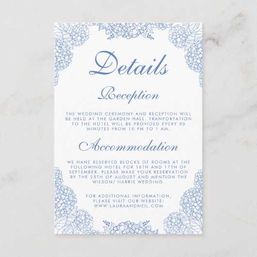 Carte D'accompagnement Hydrangea Moderne Fleur Bleue Poussiéreuse Détails (Devant)