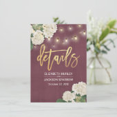 Carte D'accompagnement Hydrangée blanche Floral Mariage Détails Informati (Debout devant)