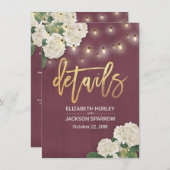 Carte D'accompagnement Hydrangée blanche Floral Mariage Détails Informati (Devant / Derrière)