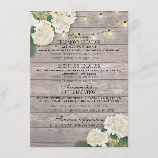 Carte D'accompagnement Hydrangée blanche Floral Mariage Détails Informati (Devant)