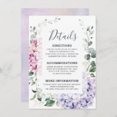 Carte D'accompagnement Hydrangées rose pâle et mariage d'eucalyptus (Devant / Derrière)