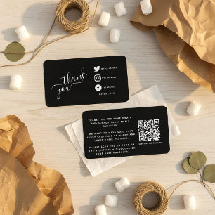 Carte D'accompagnement icônes de médias sociaux blancs qrcode merci escom