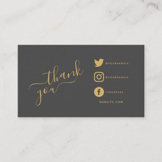 Carte D'accompagnement icônes sociales QR code gris/or merci réduction (Devant)