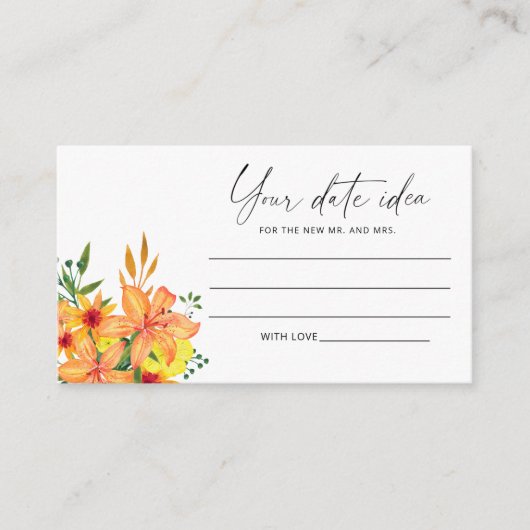 Carte D'accompagnement Idées de soirée en date à l'aquarelle florale \ Po (Devant)