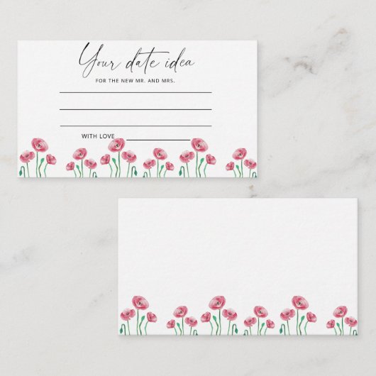 Carte D'accompagnement Idées de soirée en date florale aquarelle \ Pot de (Devant / Derrière)