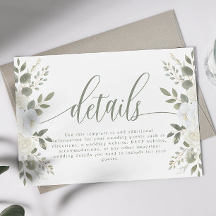 Carte D'accompagnement Iivoire Et Sage Élégant Floral Détails Mariage