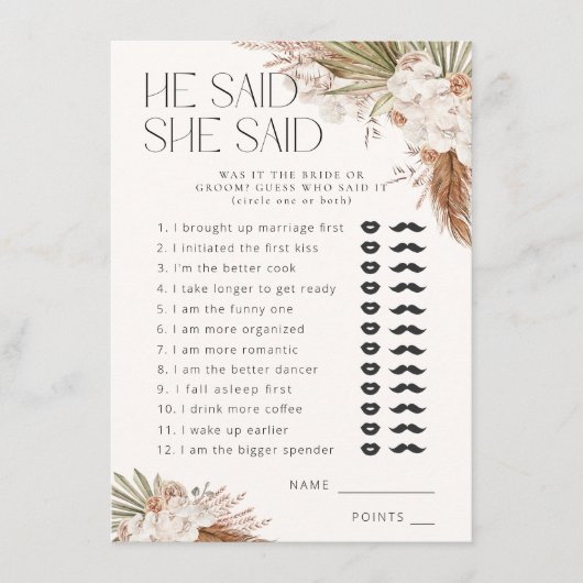 Carte D'accompagnement Il A Dit, Elle A Dit Bohème Floral & Feathers (Devant)