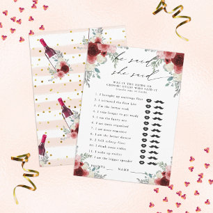 Carte D'accompagnement Il A Dit, Elle A Dit Champagne Floral Party Game