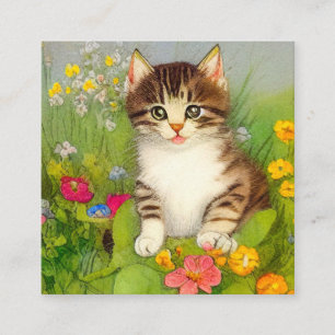 Carte D'accompagnement Illustration de chat souriant vintage