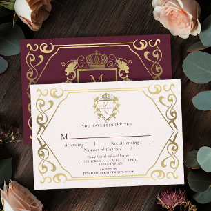 Carte D'accompagnement Imaginaire royal rouge Monogramme Mariage RSVP