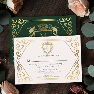 Carte D'accompagnement Imaginaire royal vert Monogramme Mariage RSVP