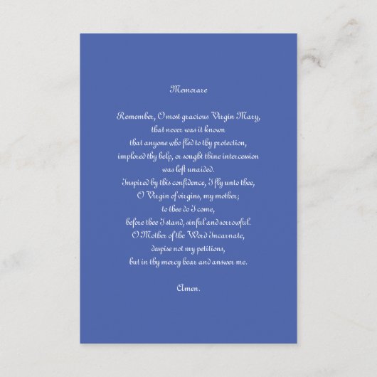 Carte D'accompagnement Immaculée Conception Bleue avec Memorare (Dos)