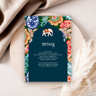 Carte D'accompagnement Indian Folk Art Elephant Dark Blue Détails du Mari