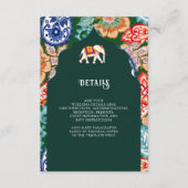 Carte D'accompagnement Indian Folk Art Elephant Emerald Détails du Mariag (Devant)