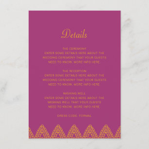 Carte D'accompagnement Indian Orange Pink Mehndi Hindu Détails du Mariage