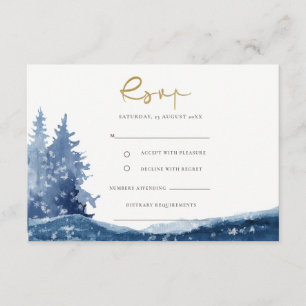 CARTE D'ACCOMPAGNEMENT INDIGO INK BLEU MOUNTAIN LAKE NEIGE MARIAGE RSVP