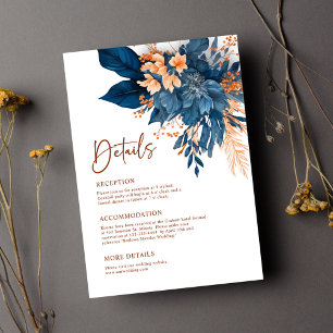 Carte D'accompagnement Indigo Rust Floral Détails du Mariage