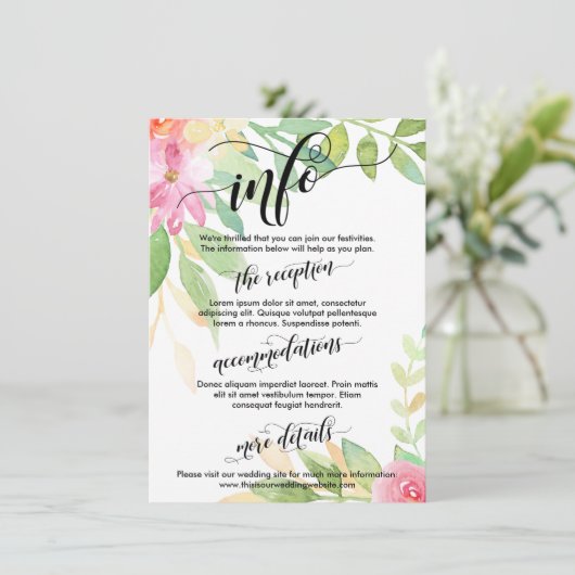 Carte D'accompagnement Info mariage Fleurs aquarelles Elaborer le script (Debout devant)