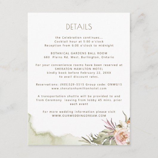 Carte D'accompagnement Informations clients Palm Feuille Floral Green Dét (Devant)