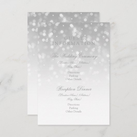 Carte D'accompagnement Informations clients Silver Bokeh Sparkle Lights (Devant / Derrière)
