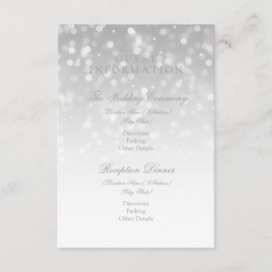 Carte D'accompagnement Informations clients Silver Bokeh Sparkle Lights (Devant)