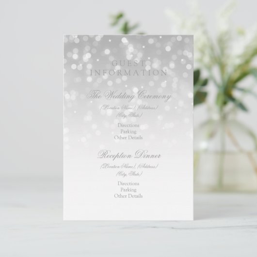 Carte D'accompagnement Informations clients Silver Bokeh Sparkle Lights (Debout devant)