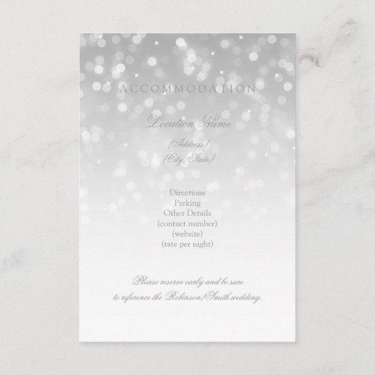 Carte D'accompagnement Informations clients Silver Bokeh Sparkle Lights (Dos)