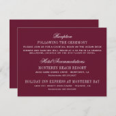 Carte D'accompagnement Informations de mariage élégant rouge Bourgogne (Devant / Derrière)