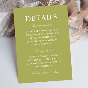 Carte D'accompagnement Informations de mariage élégantes en vert olive sc