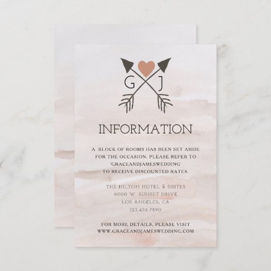 Carte D'accompagnement Informations de mariage flèche et cœur Rustique Ro (Devant / Derrière)