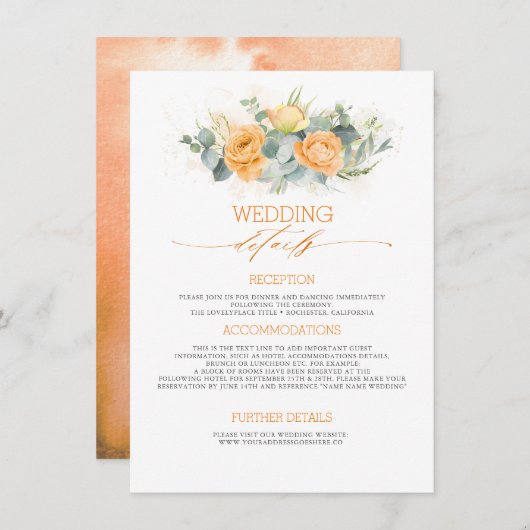 Carte D'accompagnement Informations de mariage Fleurs Orange Pastel Invit (Devant / Derrière)