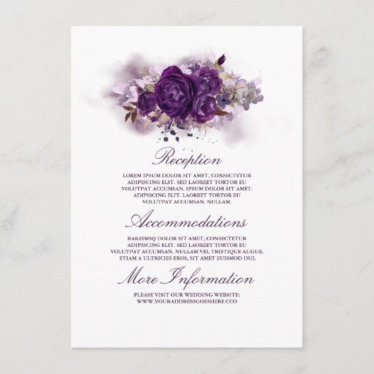 Carte D'accompagnement Informations de mariage floral pourgue violet pour (Devant)