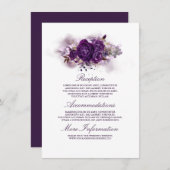 Carte D'accompagnement Informations de mariage floral pourgue violet pour (Devant / Derrière)