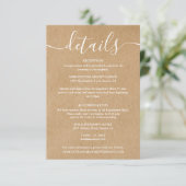Carte D'accompagnement Informations de mariage kraft rustique de script (Debout devant)