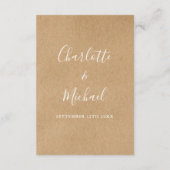 Carte D'accompagnement Informations de mariage kraft rustique de script (Dos)