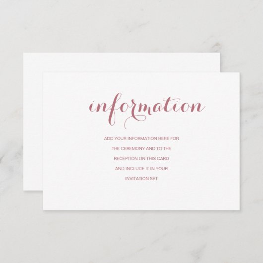 Carte D'accompagnement Informations de mariage simple moderne en or rose (Devant / Derrière)