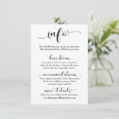 Carte D'accompagnement Informations de mariage Simple Noir & Blanc Script (Debout devant)