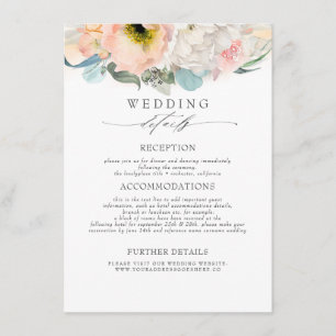 Carte D'accompagnement Informations de mariage sur les fleurs de couleur 