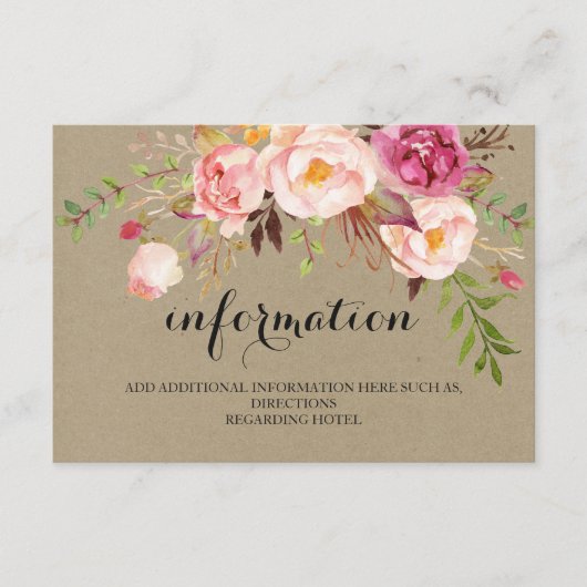 Carte D'accompagnement Informations/Détails sur le Mariage floral rustiqu (Devant)