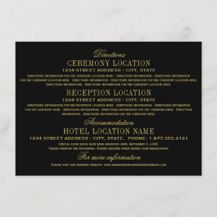 Carte D'accompagnement Informations élégantes sur le Mariage noir et or