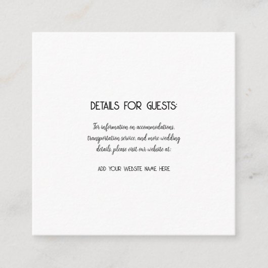 Carte D'accompagnement Informations mariage Clients Noir Blanc Simple (Devant)