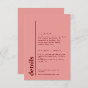 Carte D'accompagnement Informations mariages Peach rose bold