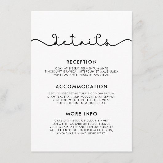 Carte D'accompagnement Informations simples et mignonnes pour les invités (Devant)