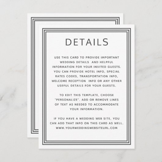 Carte D'accompagnement Informations sur le Mariage blanc de cadre simple (Devant / Derrière)