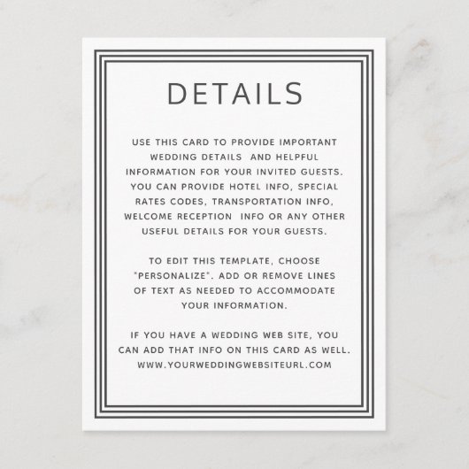 Carte D'accompagnement Informations sur le Mariage blanc de cadre simple (Devant)