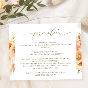 Carte D'accompagnement Informations sur le Mariage Chic Peach, informatio