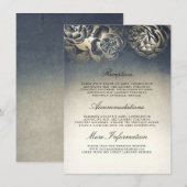 Carte D'accompagnement Informations sur le Mariage d'antiquité Bleu et Or (Devant / Derrière)