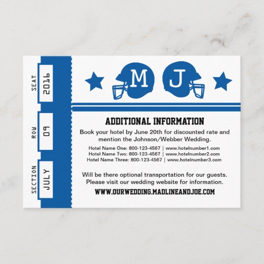 Carte D'accompagnement Informations sur le Mariage de billets de football (Devant)