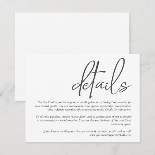 Carte D'accompagnement Informations sur le Mariage de script stylé simple (Devant / Derrière)
